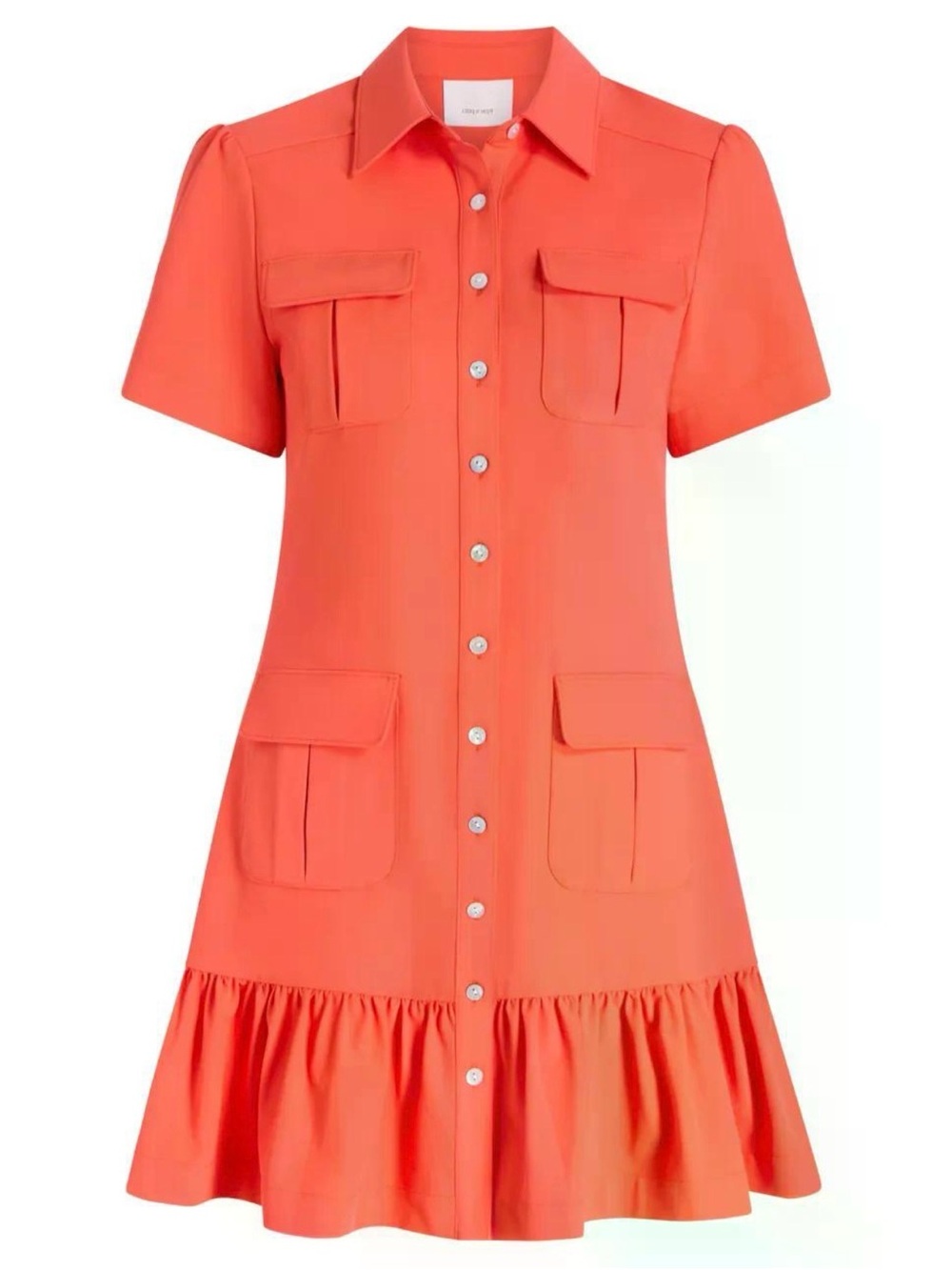 Womens Coral Button-Front Shirt Dress with Pockets